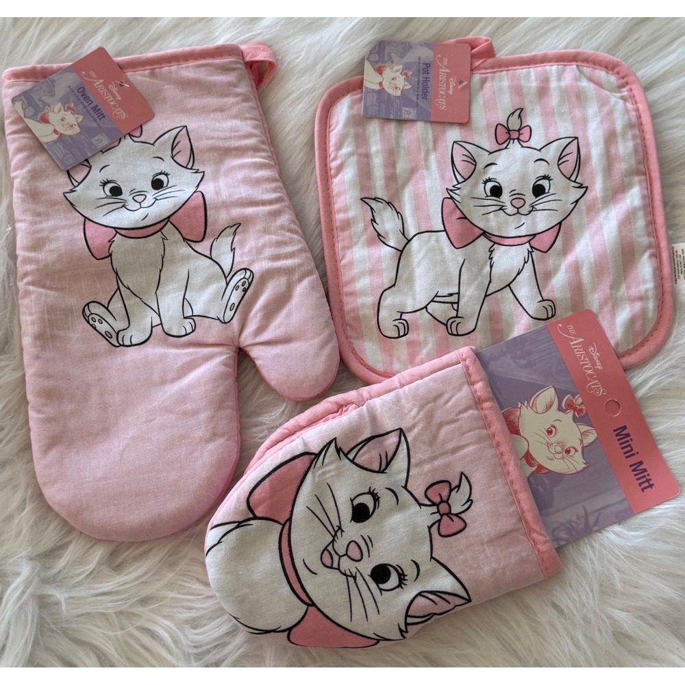 Disney The Aristocats Marie Oven Mitt Pot Holder Mini Mitt 3pc Kitchen Set Pink